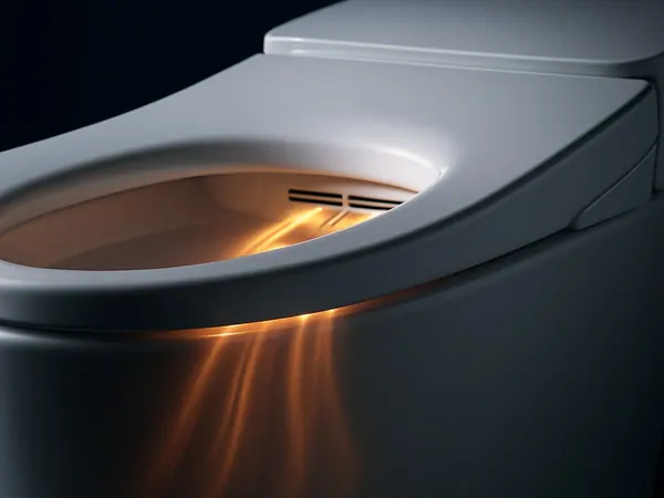 Fluxo de ar quente sob o assento de uma sanita inteligente