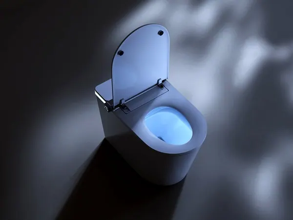 Sanita inteligente com a luz noturna azul acesa no escuro